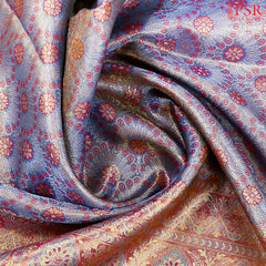 Light Steel Blue Kanchipuram Jacquard Tissue Silk Saree
