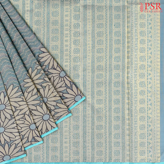 Dark Turquoise Designer Kanchipuram Jacquard Silk Saree