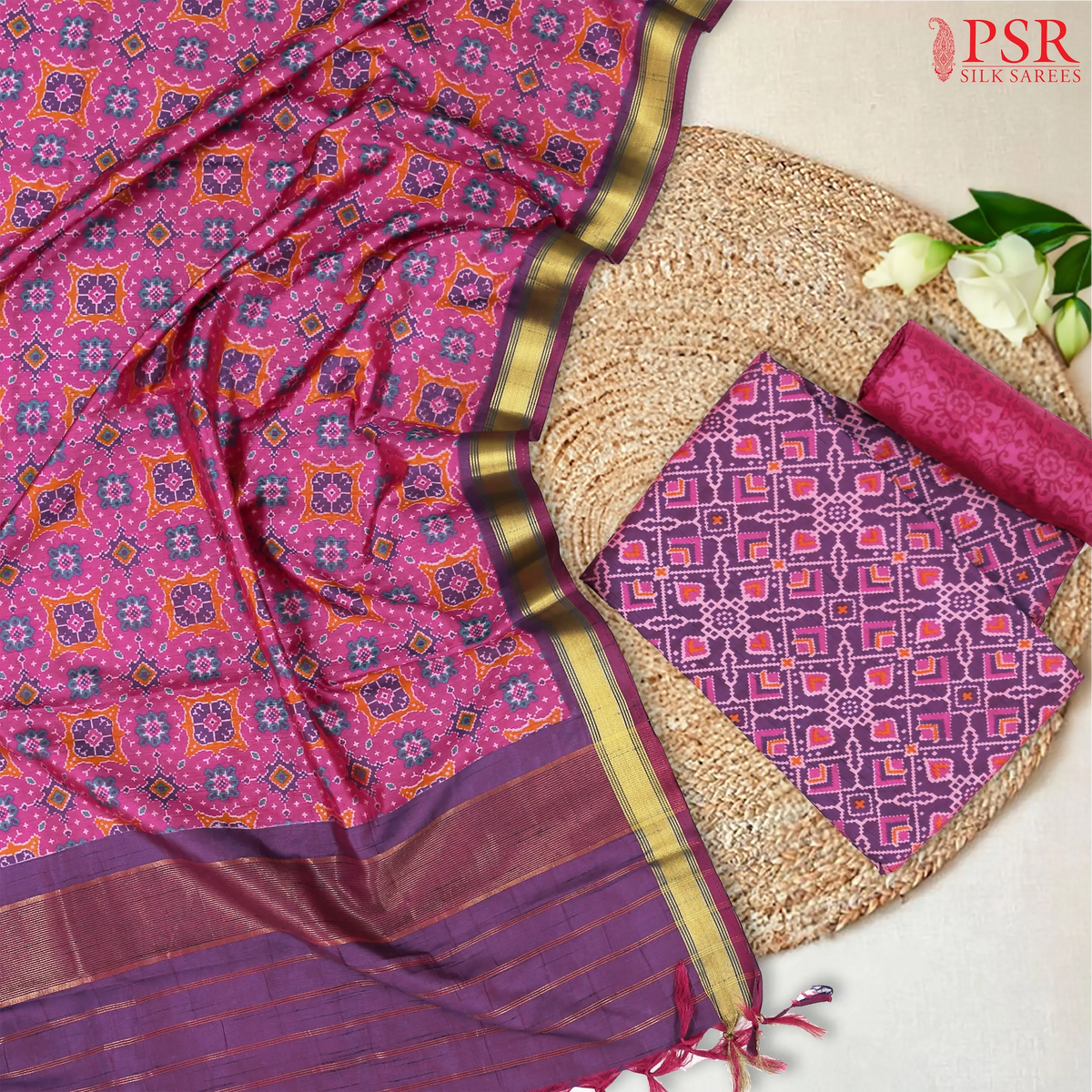 Violet Soft Patola Semi Silk Dress Material