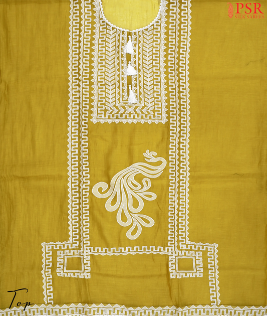 Olive Yellow Pure Silk Cotton Dress Material