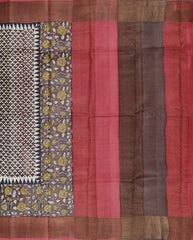 Brown & Beige Tussar Silk Saree