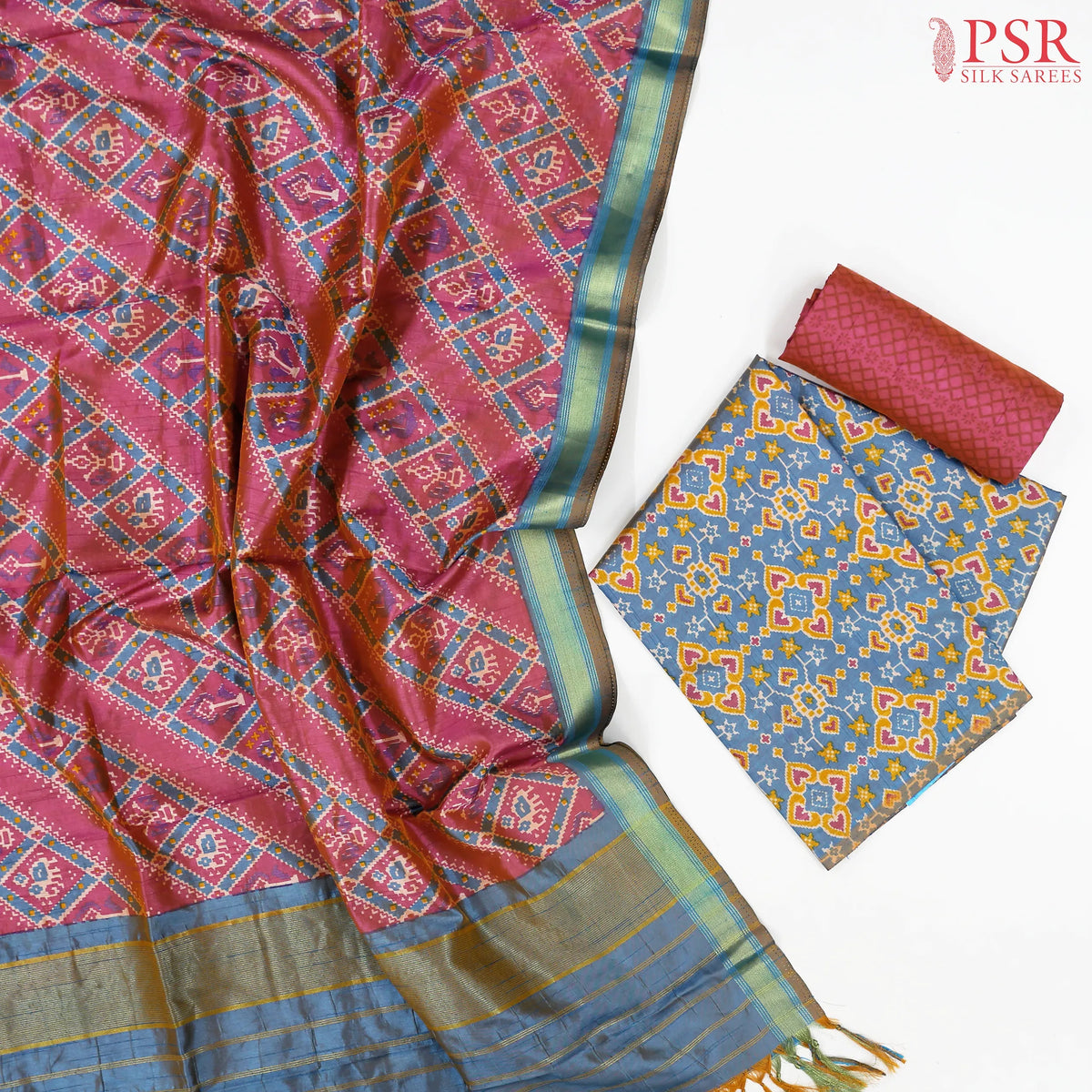 Steel Blue Soft Patola Dress Material