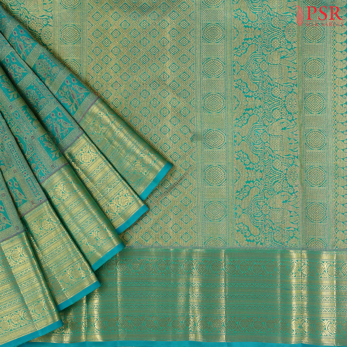 Turquoise Blue Kanchipuram Jacquard Silk Saree