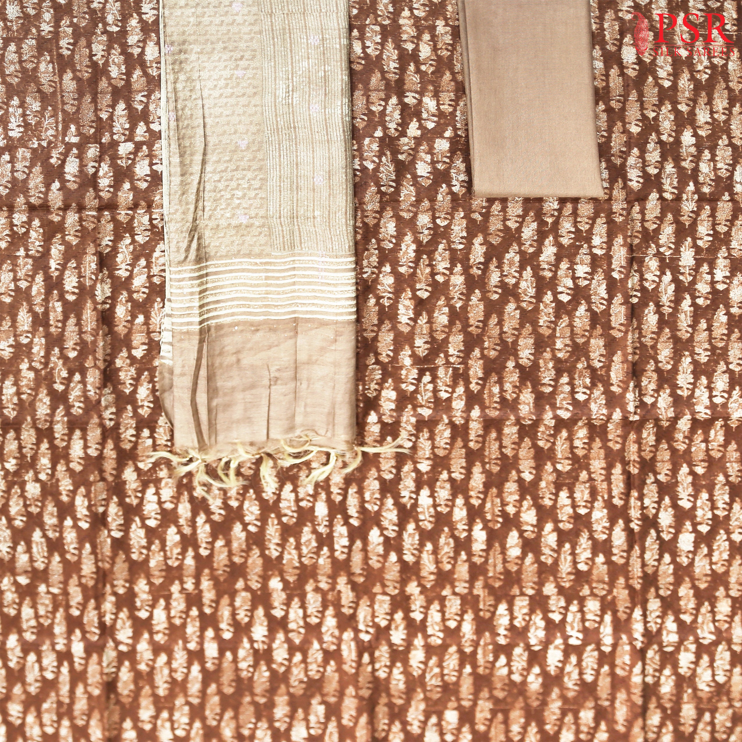 Brown Silk Cotton Dress Material.