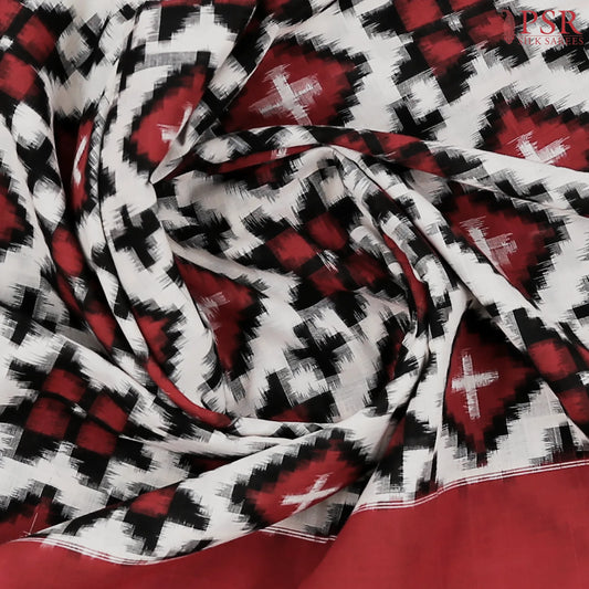 White Ikkat Cotton Saree