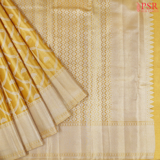 Medallion Yellow Kanchipuram Tissue Silk Saree