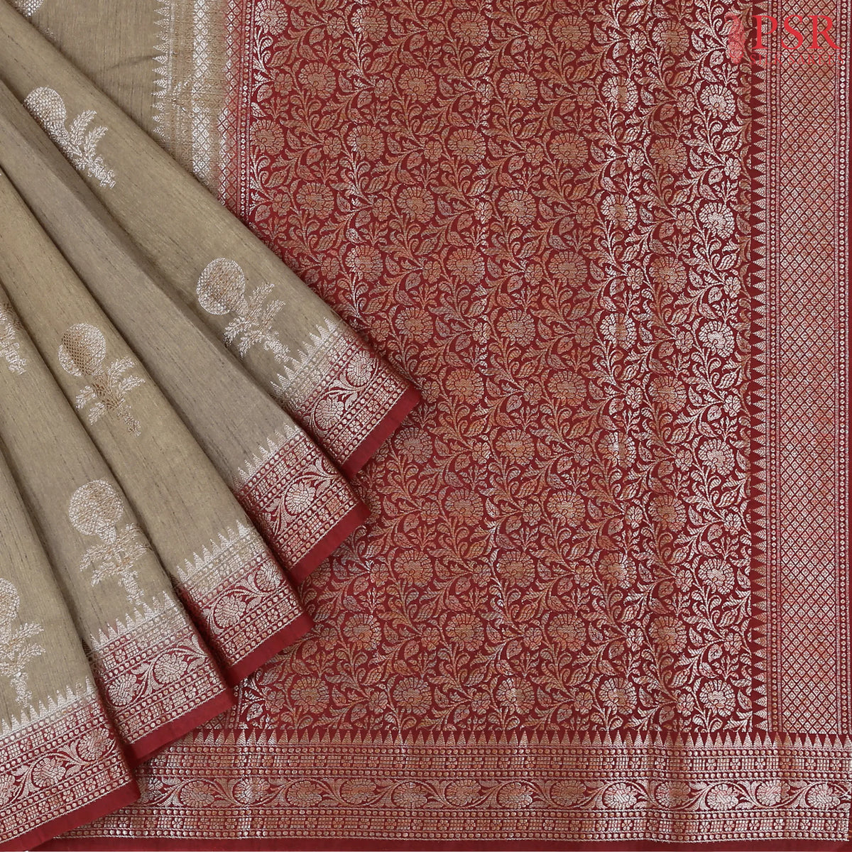 Dark Taupe Raw Silk Banaras Saree