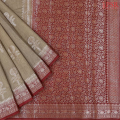 Dark Taupe Raw Silk Banaras Saree
