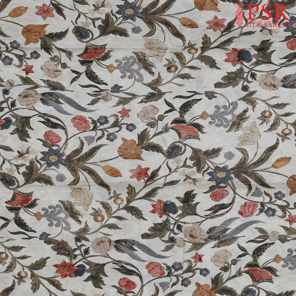 Floral Beige Semi Tassar Print Running Material