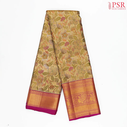 Golden Tan Kanchipuram Jacquard Tissue Silk Saree