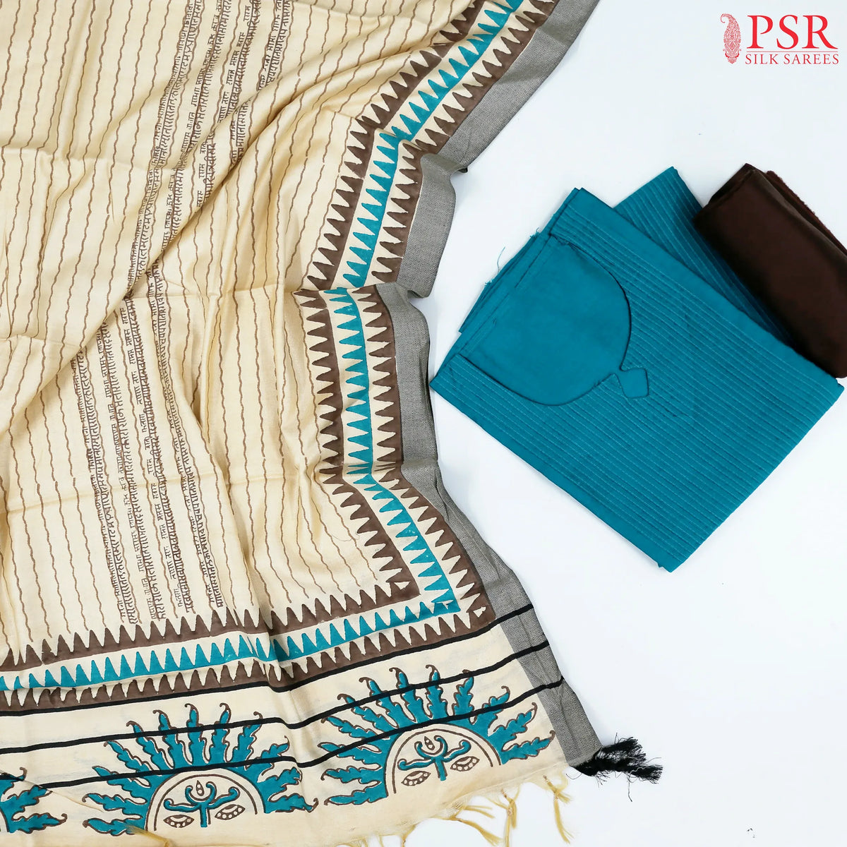 Peacock Blue Semi Pashmina Dress Material