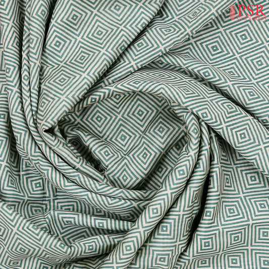 Off White & Turquoise Assam Saree