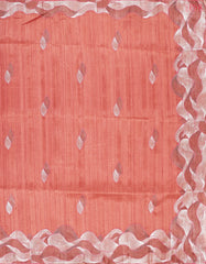 Coral Peach Kosa Embroidery Saree
