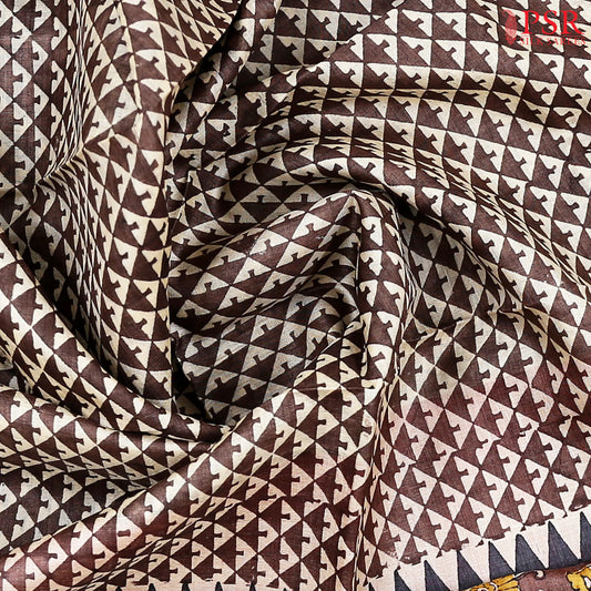 Brown & Beige Tussar Silk Saree