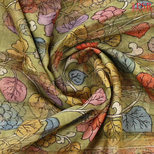 Sage Green Kalmkari Kadhi Organza Silk Saree