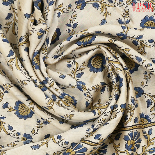 Beige Jaipur Cotton Printed Saree