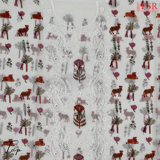 Floral White Pure Cotton Dress Material
