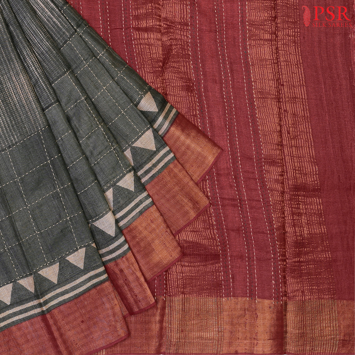 Dark Harbor Grey Kadhi Tussar Silk Saree