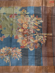 Dark Teal Kadhi Tussar Silk Saree