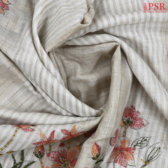 Floral Beige Linen Saree