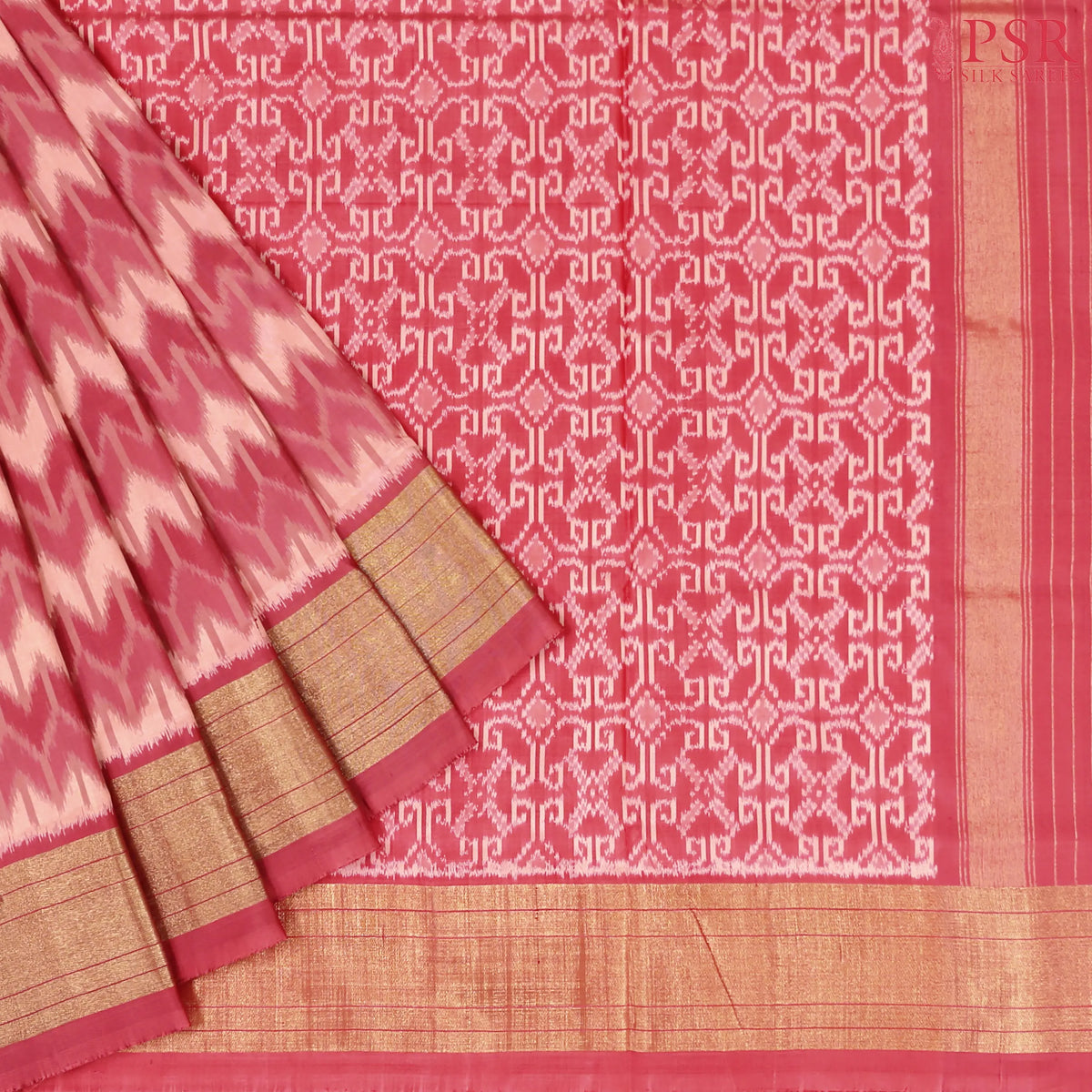 Onion Pink Pochampally Silk Ikat Saree