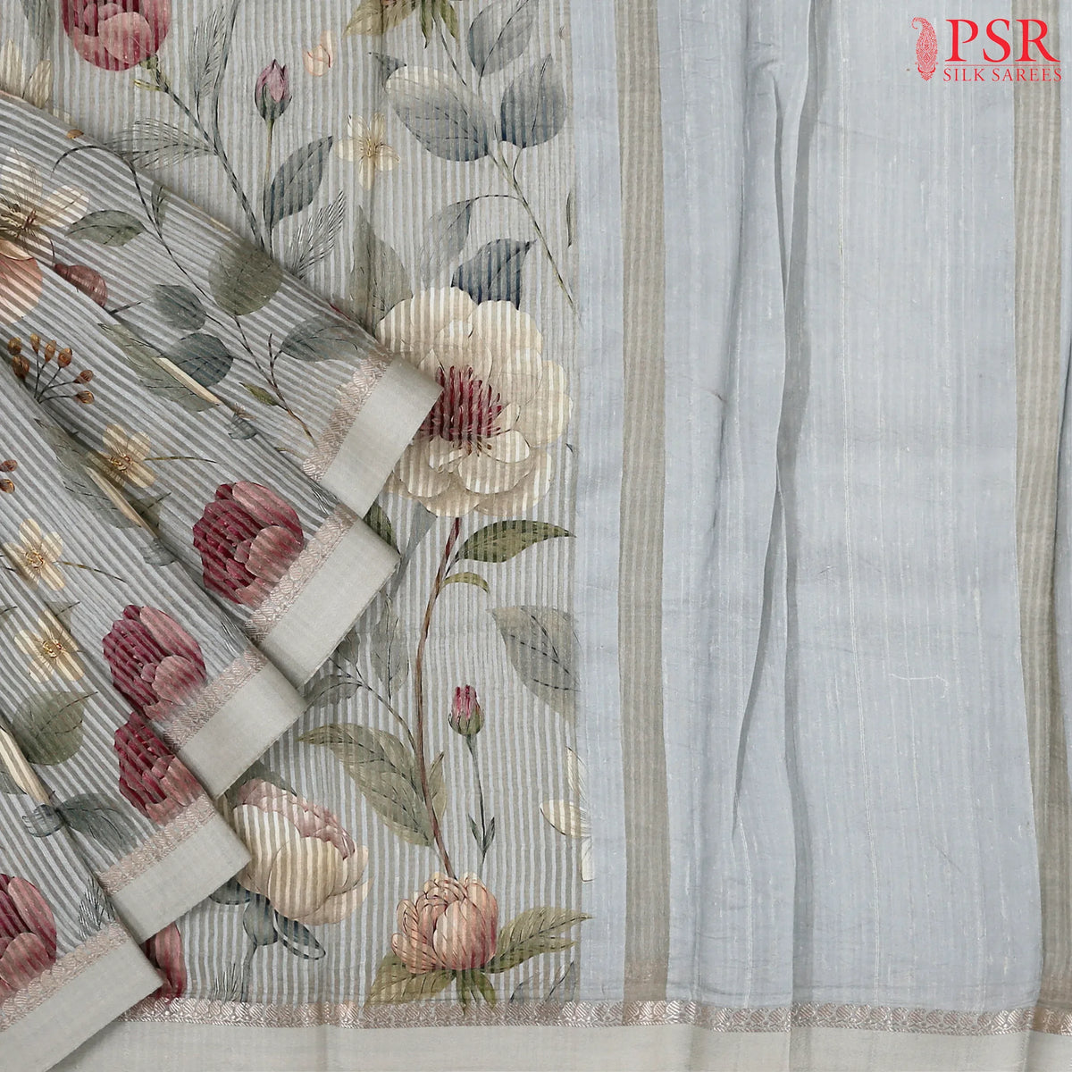 Columbia Blue Printed Tissue Saree