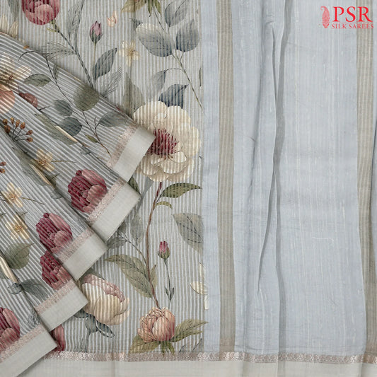 Columbia Blue Printed Tissue Saree