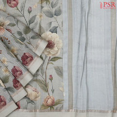 Columbia Blue Printed Tissue Saree