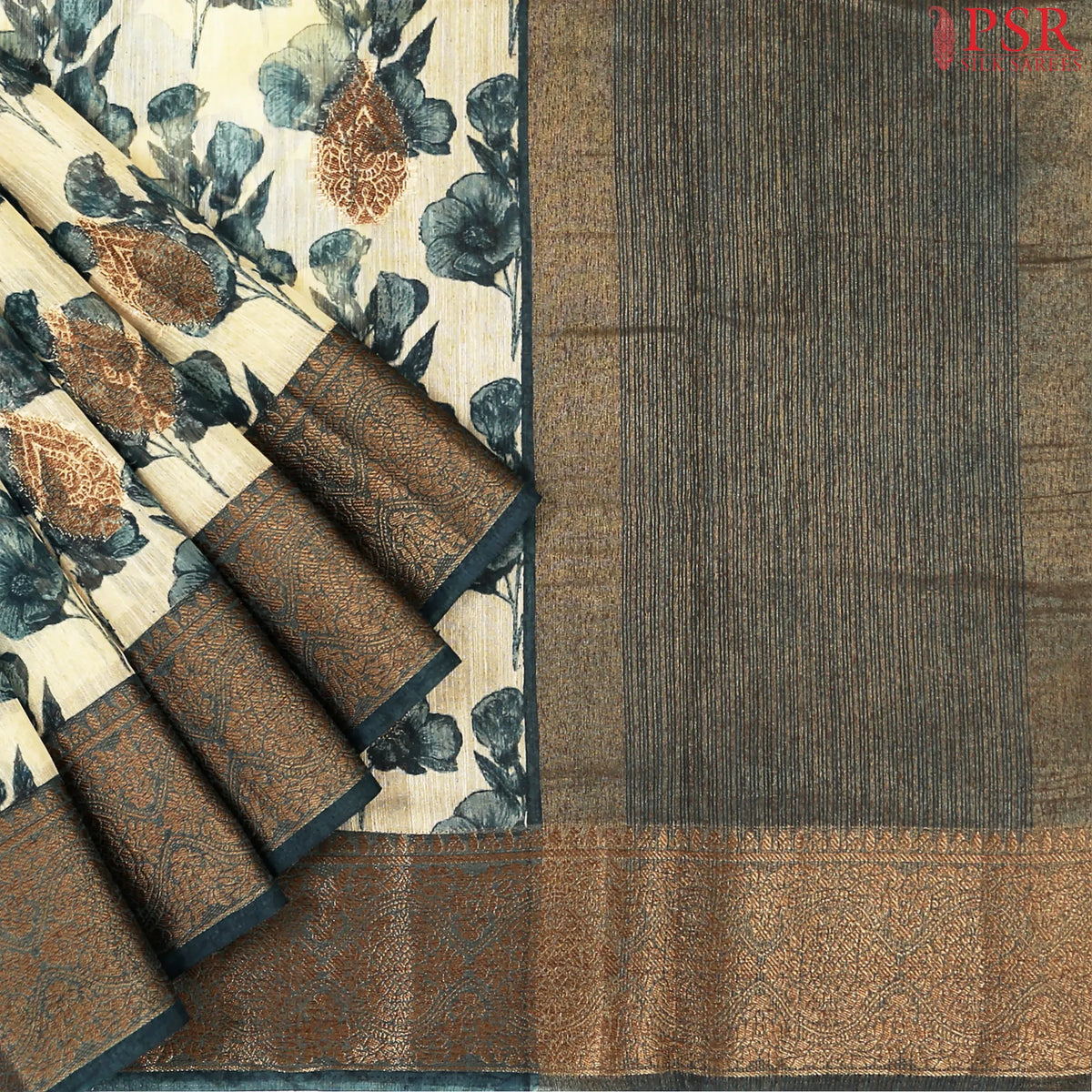 Cream Beige Bamboo Silk Sarees