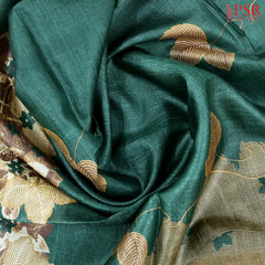Dark Green Tussar Silk Saree