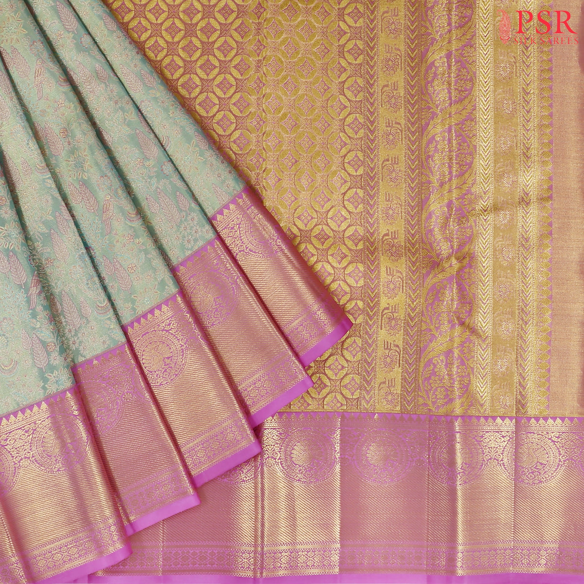 Light Turquoise Kanchipuram Tissue Silk Saree