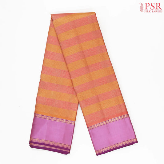 Tangerine Orange & Coral Pink Kanchipuram Silk Saree
