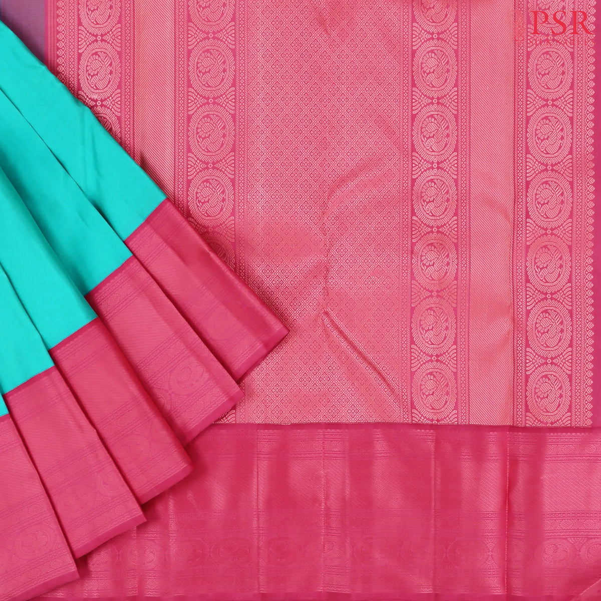 Verdigris Blue Kanchipuram Silk Saree