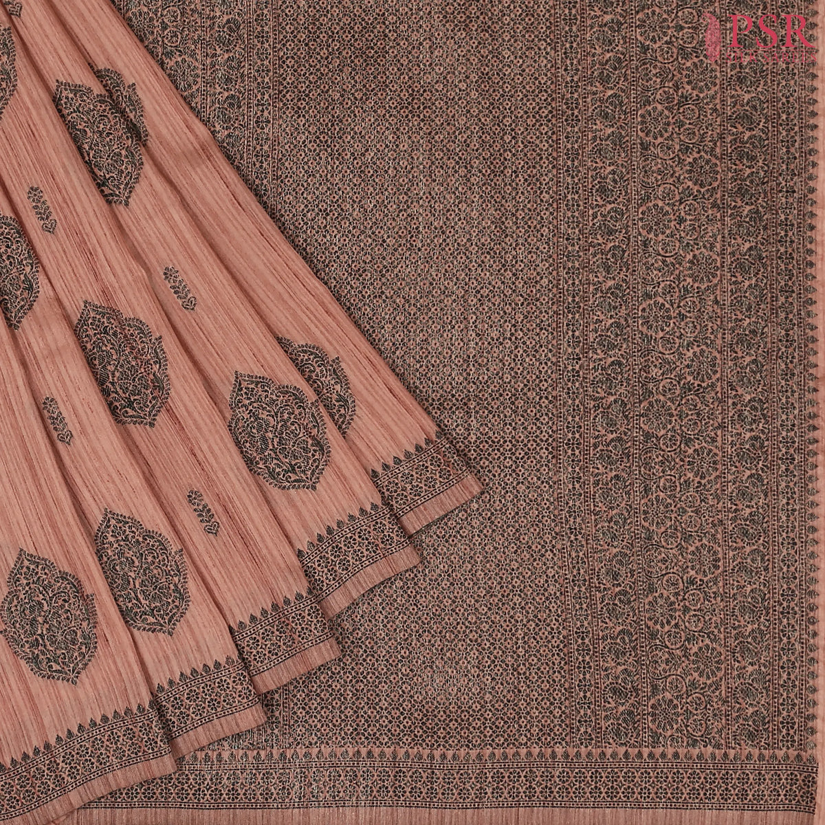 Coral Peach Semi Banaras Saree