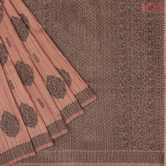 Coral Peach Semi Banaras Saree