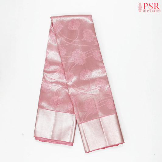 Carnation Pink Kanchipuram Jacquard Tissue Silk Saree
