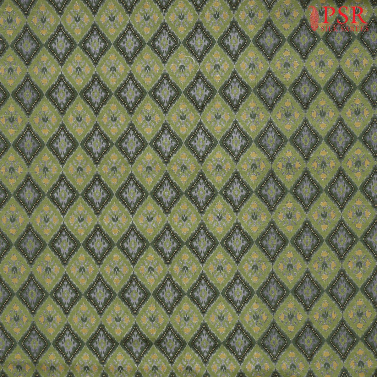 Fern Green Semi Tassar Ikkat Print Running Material
