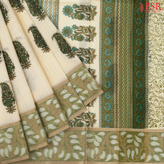Beige Silk Cotton Saree