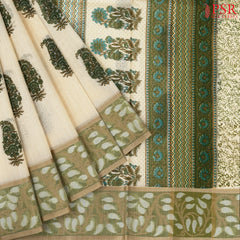 Beige Silk Cotton Saree