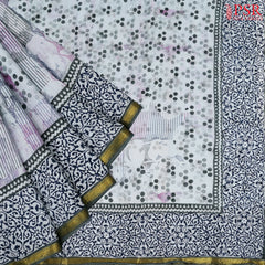 Light Steel Blue Mul Printed Cotton Saree