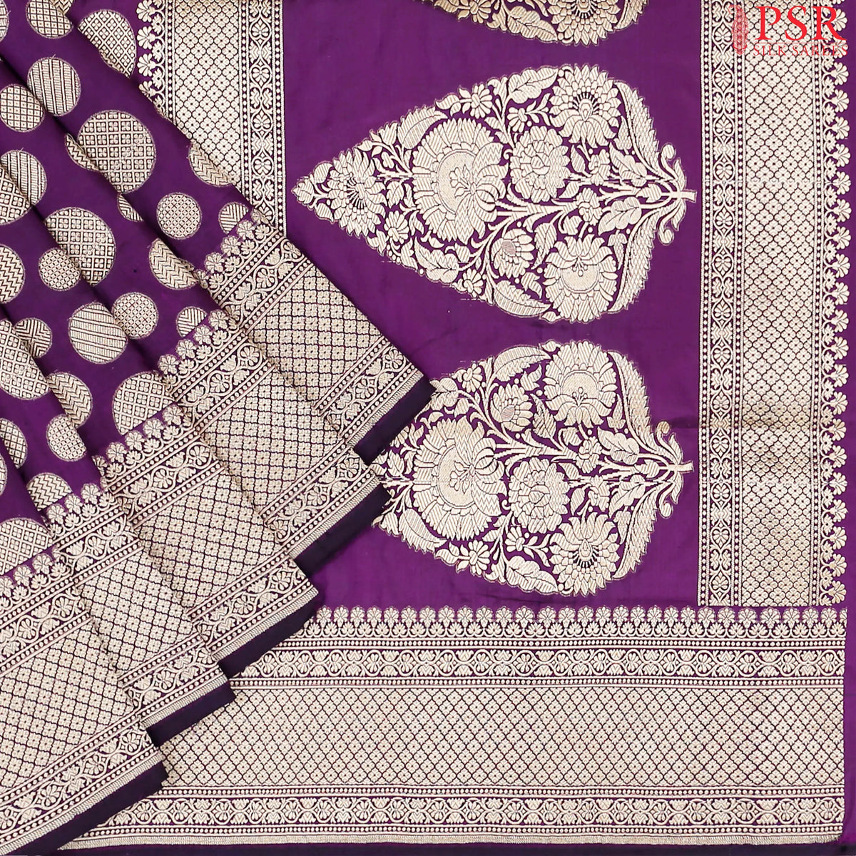 Dark Magenta Purple Banaras Silk Saree