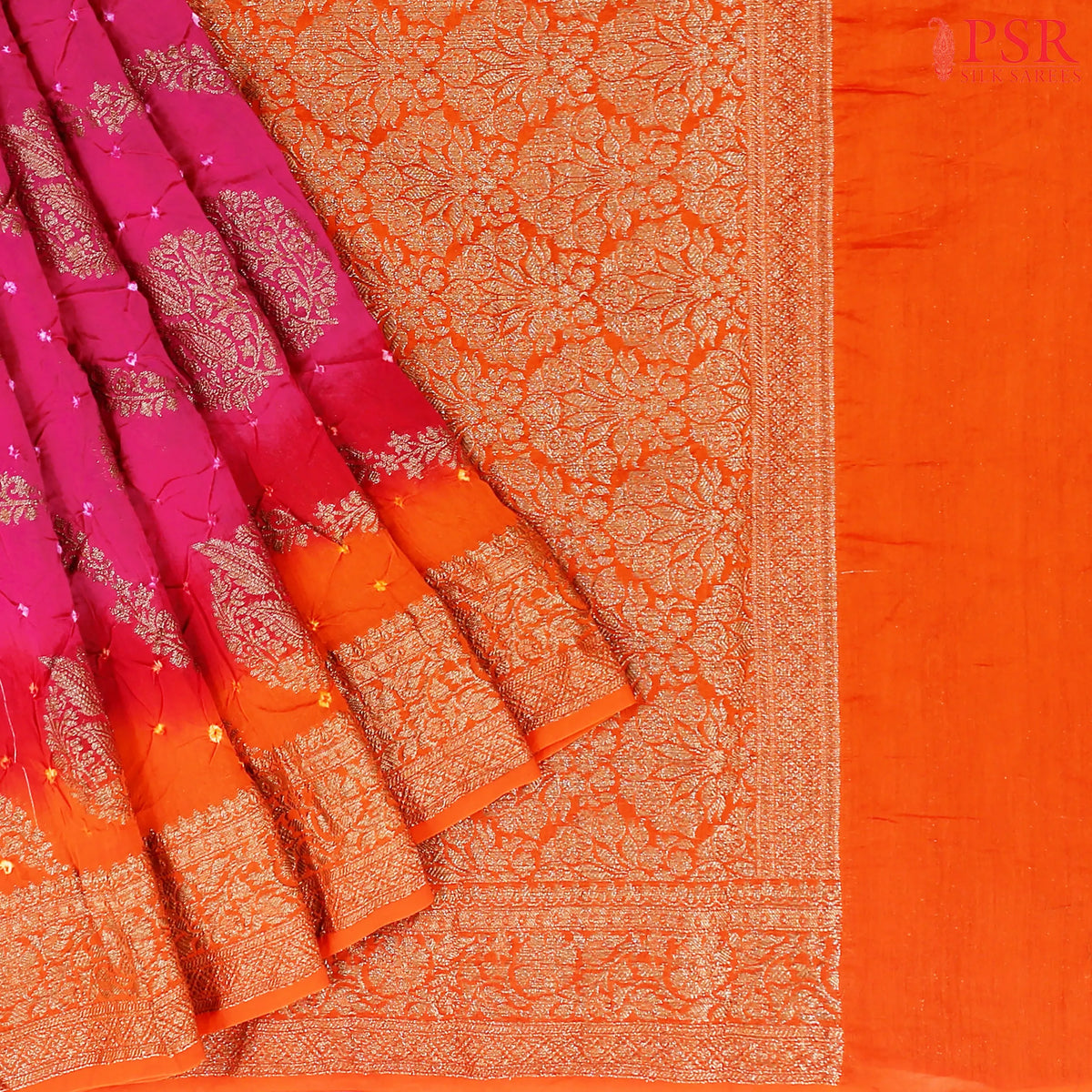 Magenta Crushed Bandhini Saree