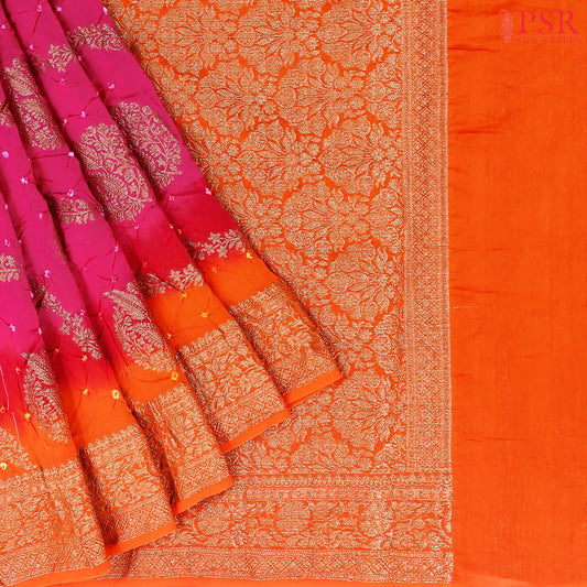 Magenta Crushed Bandhini Saree