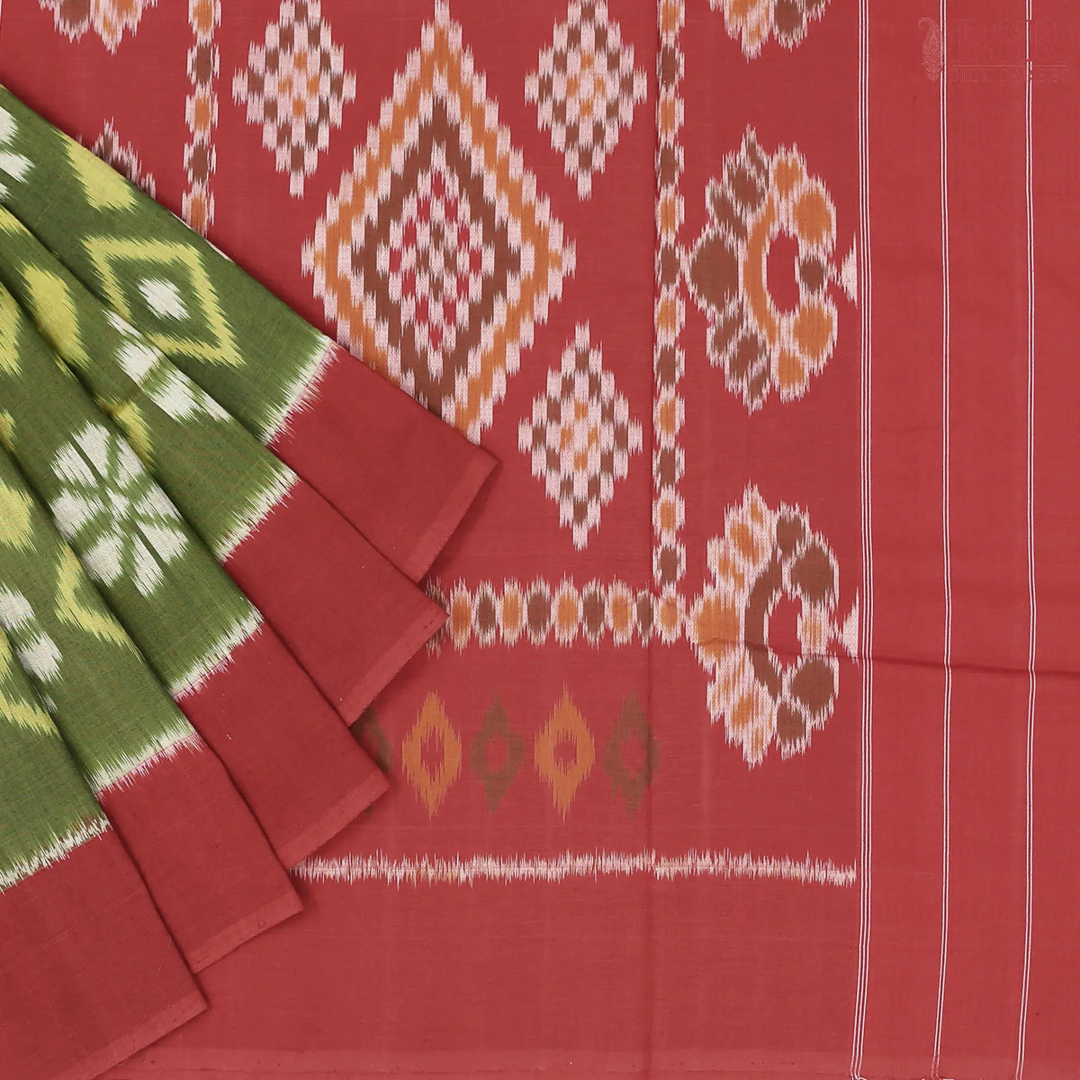 Pickle Green Ikkat Cotton Saree