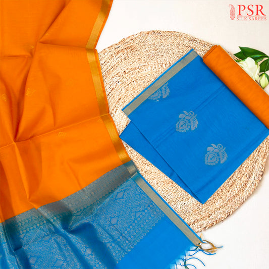Chintamani Blue & Marigold Yellow Silk Cotton Dress Material