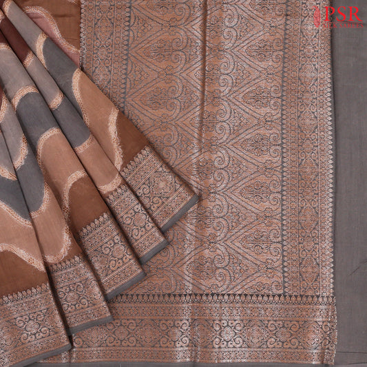 Shades of Brown & Grey Chanderi Silk Cotton Saree