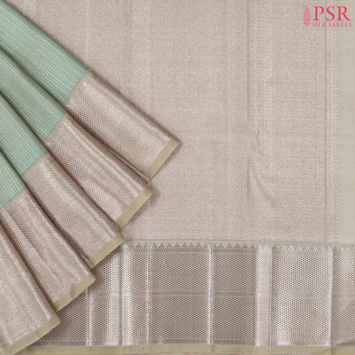 Green & Beige Kanchipuram Jacquard Silk Saree