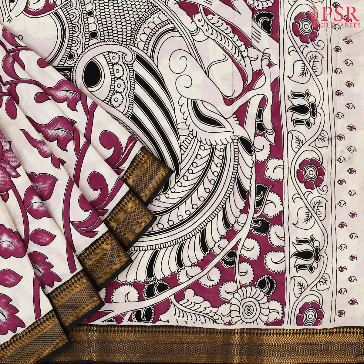 Beige Kalamkari Silk Saree