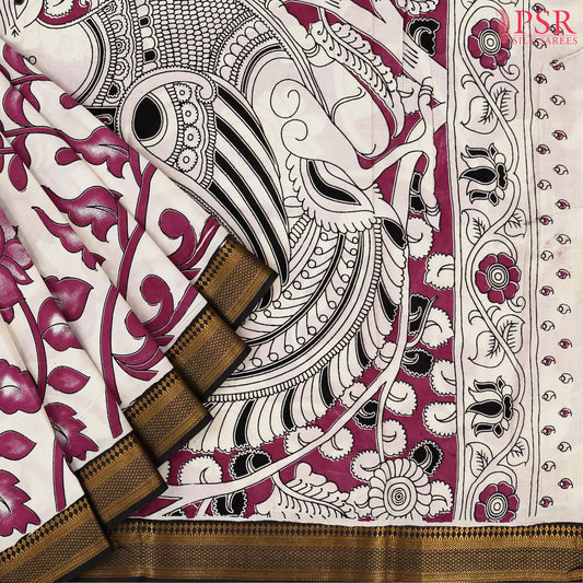 Beige Kalamkari Silk Saree