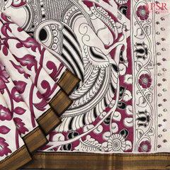 Beige Kalamkari Silk Saree